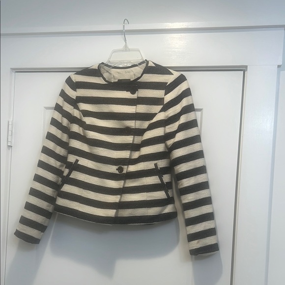 The Limited navy and off white striped tweed style jacket  size XS. - Picture 2 of 10